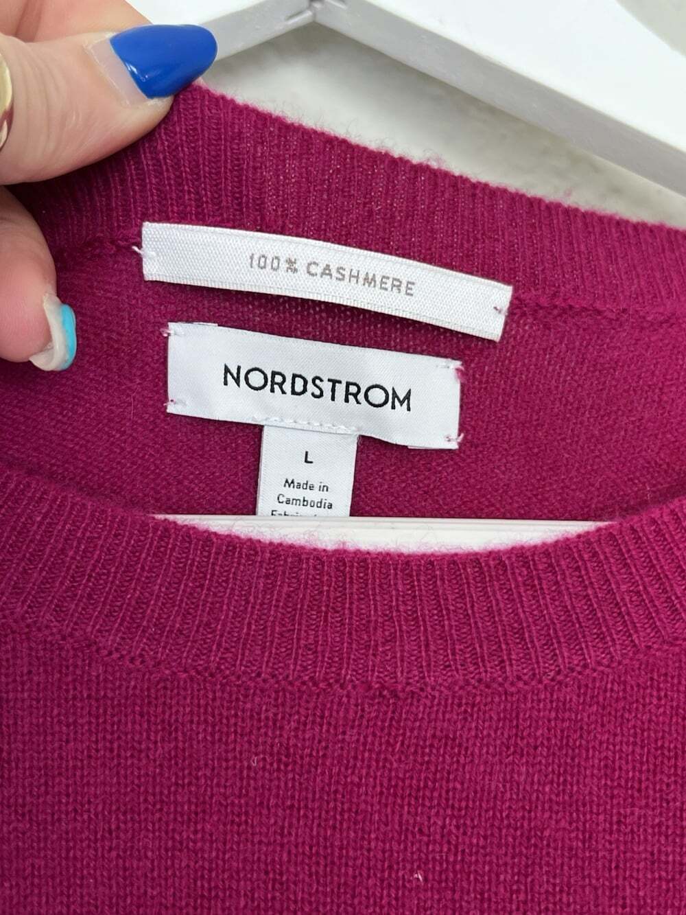 Nordstrom 100% Cashmere Solid Ribbed Knit Crewneck Pullover Sweater L - Picture 2 of 4